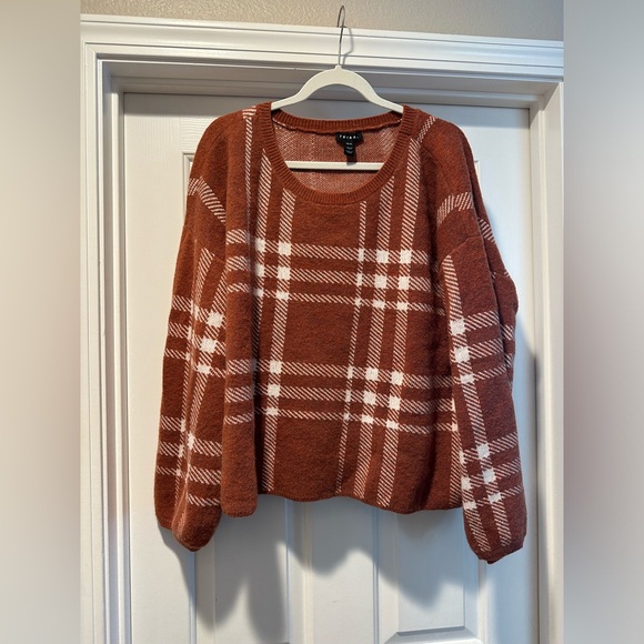 Tribal Sweaters - Tribal Brand Plaid Brown Sweater